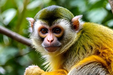 Obraz premium Close-up portrait of a squirrel monkey, it's expressive eyes and playful grin capturing the essence of the wild.