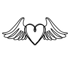 Fototapeta premium Heart with wings one line art drawing