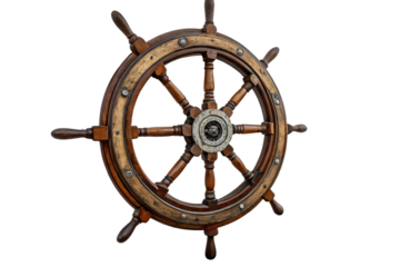steering wheel of a ship isolated on white background PNG.AI GENERATED