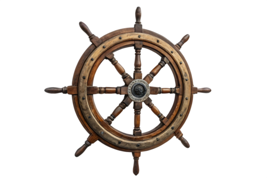 steering wheel of a ship isolated on white background PNG.AI GENERATED