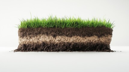 Layered Soil Cross-Section with Fresh Green Grass on Top