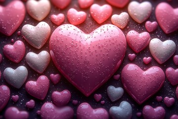 Obraz premium Happy Valentines Day Background with 3D Hearts