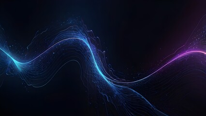 Dark blue abstract background with ultraviolet neon glow, blurry light lines, waves Generative AI