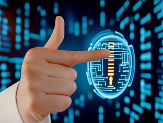 Close-up Photo: Hand Elegantly Selecting Digital Brain Circuitry Icon. AI Generated