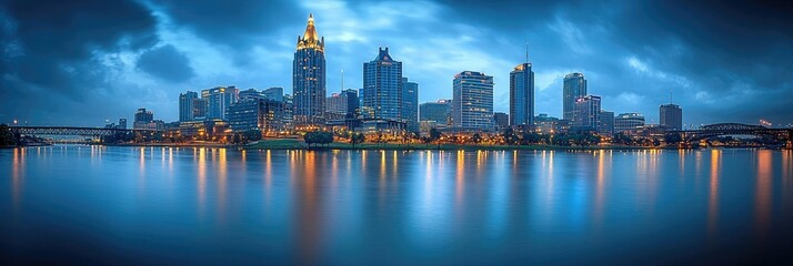 Naklejka premium Nashville Skyline Cityscape Night Lights Reflection