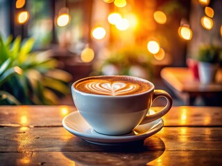 Obraz premium Panoramic Coffee Heart Design: Warm Latte Art in a Cozy Setting