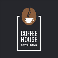 Coffee cup logo. Coffee house label on black