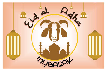Eid al-Adha Mubarak Celebration with Goat and Festive Lanterns.