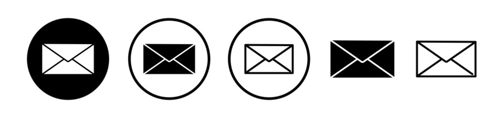 Email icons set in black filled and line stroke style on white background