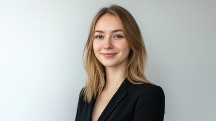 Fototapeta premium Smiling businesswoman portrait, studio, white background, professional headshot