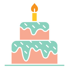 Cake icon in flat color style