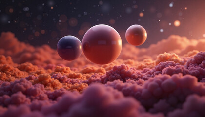 Trio of gradient spheres drifting in vast space, cosmic serenity