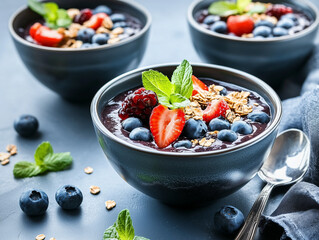Vibrant Berry Smoothie Bowl with Fresh Berries, Granola, and Chia Seeds