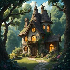 Fototapeta premium castle in forest looks haunted and mysterious