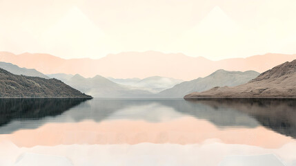 Obraz premium Peaceful mountain lake with mirrored reflection 