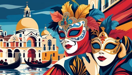 Gardinen Venetian Masks and Gondolas in a Picturesque Setting © Zerr