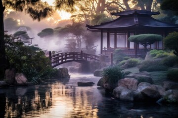 Obraz premium Japanese garden style vegetation landscape outdoors.