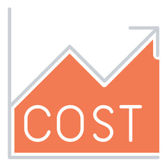 Business cost graph icon in flat color style