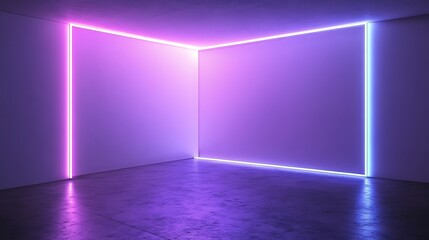 Purple and Blue Neon Lights Illuminate Corner Room