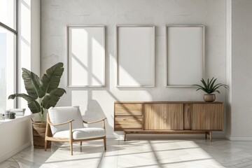 Blank picture frame mockups furniture architecture building.