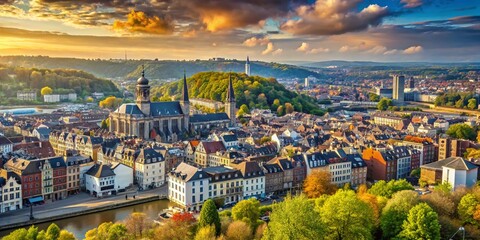 Obraz premium Panoramic Lookout View of Liege, Belgium Cityscape - Dramatic Documentary Photography
