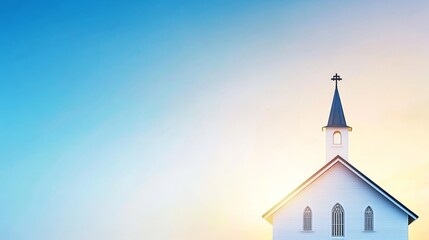 A serene church silhouette against a colorful sky at dawn or dusk.
