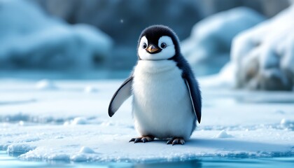 Fototapeta premium Adorable Penguin Chick in Antarctica: A Winter Wonderland