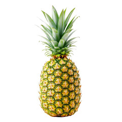 Fresh pineapple with vibrant green leaves on a white isolated background.