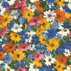 Vibrant Floral Pattern - Blue and yellow Painted Flowers with blue background Vintage hand painted, Seamless Abstract Design for Textile, Wallpaper, and Decor HD wallpaper Floral Flowers Banner