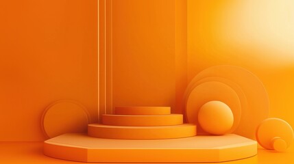 Obraz premium 3D orange podium product exhibition background display space,Generative Ai illustration
