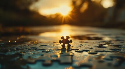 Sunset Puzzle Piece on Reflective Surface