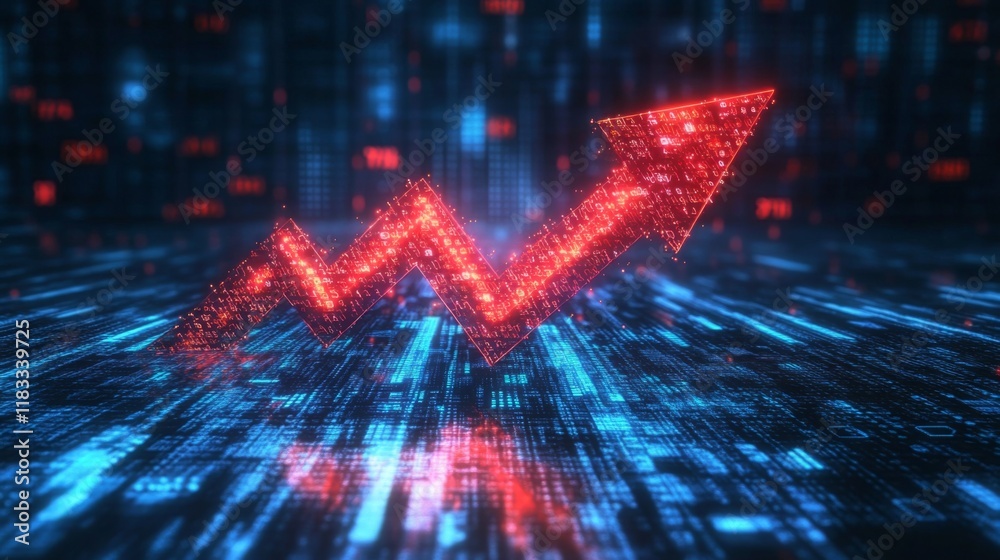 Leinwandbilder a dynamic digital graph shows a red arrow trending upward, symbolizing growth and progress in a tech
