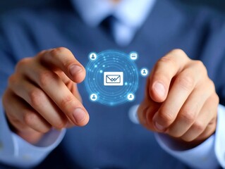 Close-up Photo: Man Carefully Selecting Digital Email Message, Network Connections, Professional Setting. AI Generated