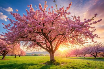 Panoramic Spring Cherry Blossom Background - Pink and White Flowers in Full Bloom