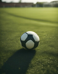 Obraz premium soccer field football play goal leaf ball top view land game green white match light black plant board