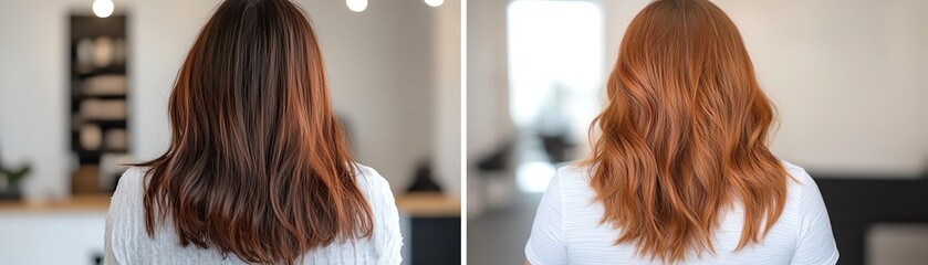 Fototapeta premium Ombre extensions, dark roots fading to bright red, glowing softly in a minimalist space