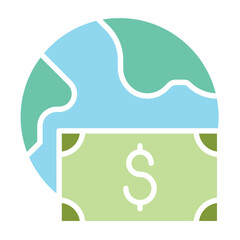 Global economic icon in flat color style
