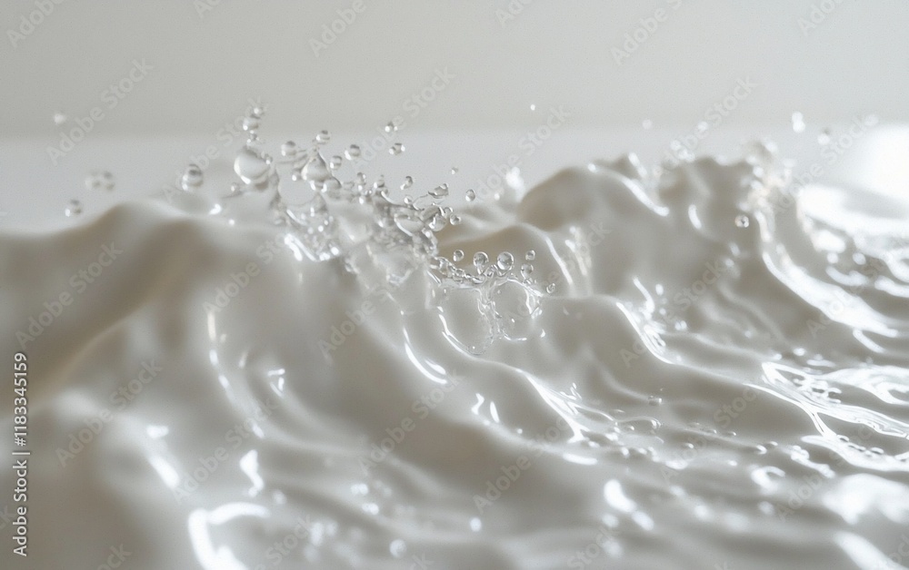 Poster Close-up of splashing milk creating waves and droplets.