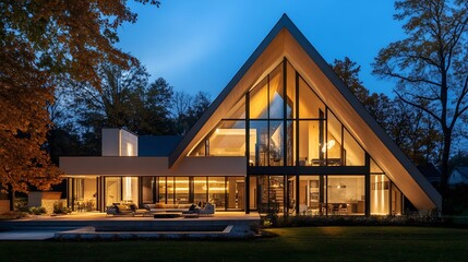 A-Frame Modern House at Dusk: Architectural Design