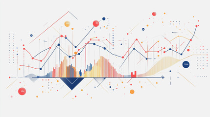 Abstract white background with Colorful charts and graphs with statistics to innovative analyze business potential and forecast future development of companies growth.