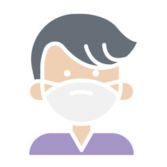 man face with mask icon in flat color style