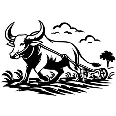 Carabao Plow Field Illustration.