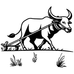 Carabao Plow Field Illustration.