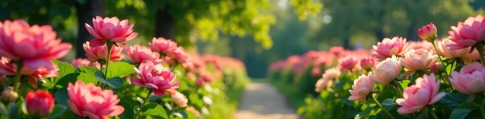 Fototapeta premium A tranquil garden filled with blooming flowers, stillness, , nature