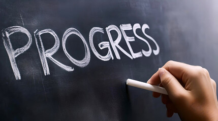 Progress handwritten in chalk on blackboard  
