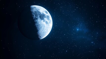 Obraz premium A serene view of the moon against a starry night sky, evoking calmness and wonder.