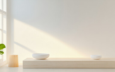 Minimalistic interior with natural light and simple decor elements in the afternoon