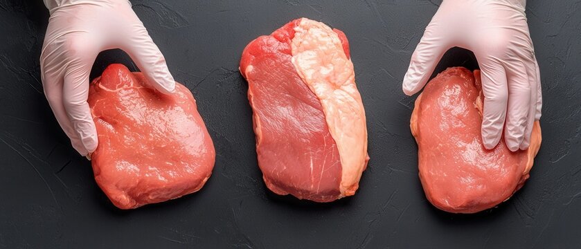 Preparing fresh cuts of meat kitchen counter photography indoor close-up culinary techniques - Powered by Adobe