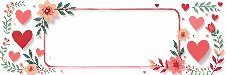 Obraz premium Elegant Valentine's Day frame with hearts flowers and leaves for romantic designs