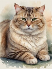 Obraz premium he Wise Rest: Watercolor Portrait of a Lying Cat